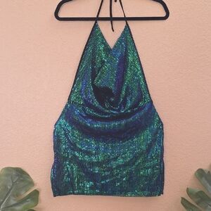 bebe Sparkling Teal Backless Dress